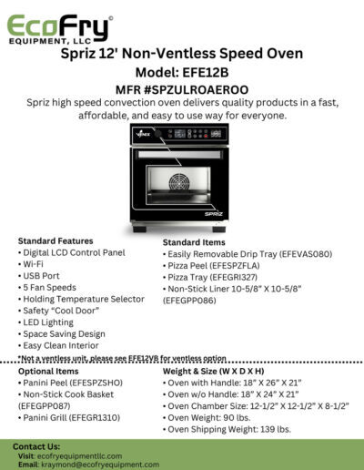EcoFryer Spriz 12” Non-Ventless