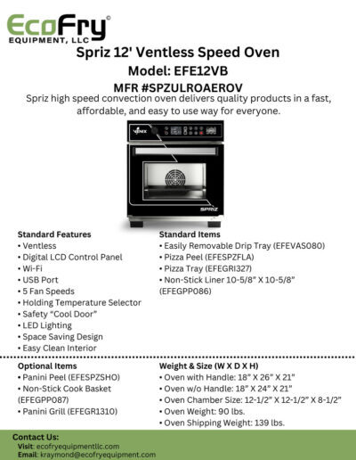 EcoFryer Spriz 12” Ventless