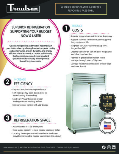 Traulsen G Series Refrigerators and Freezers